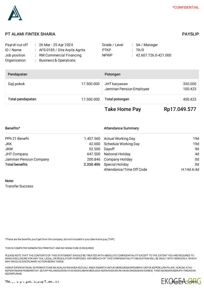 Modèle de fiche de paie PT Alami Fintek Sharia aux formats Word et PDF.pdf, 1